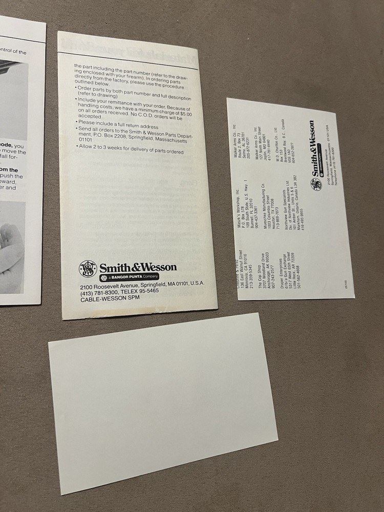 Factory Original Smith & Wesson K Frame Paperwork Set S&W - No Manual