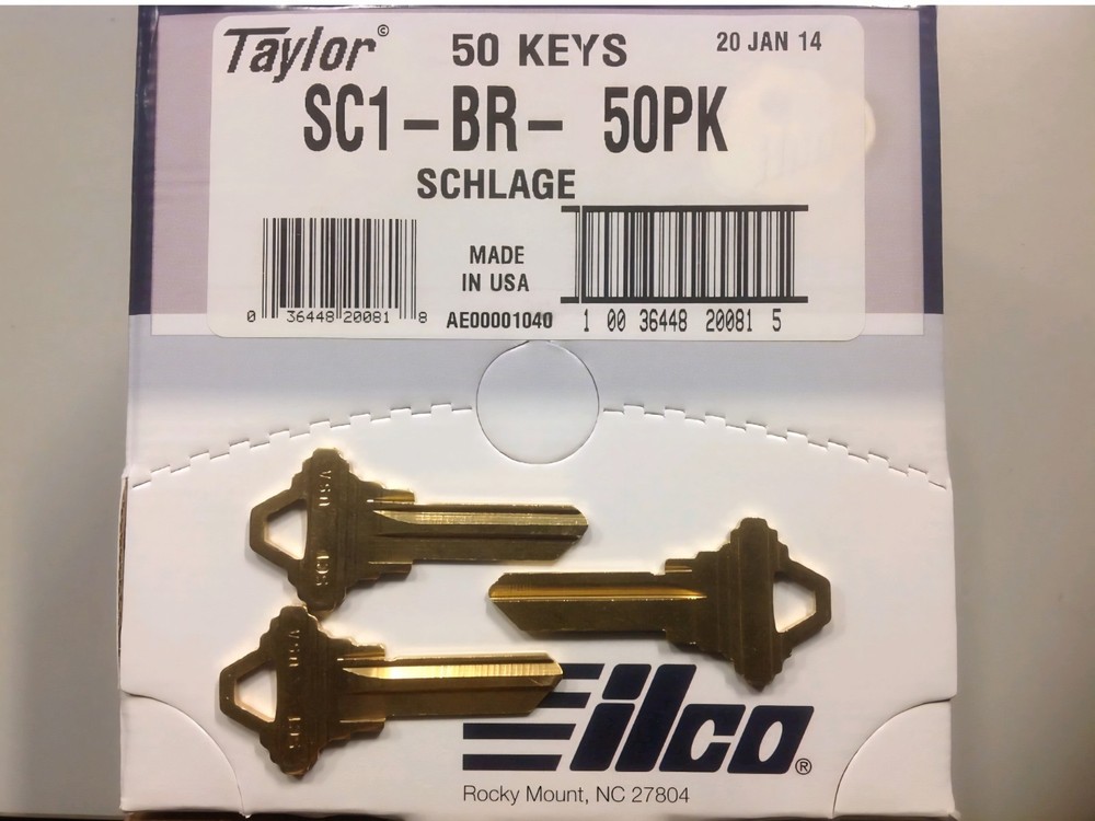 TAYLOR SC1 Schlage SC1 Key Blanks Solid Brass Keyway 50 Pack