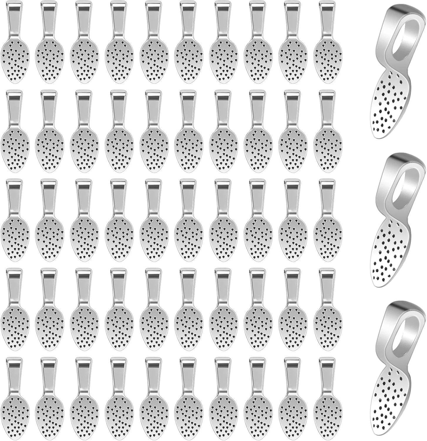 100PCS Silver Pendant Bails for Jewelry Making, Glue-On, Small Spoon Shape, DIY