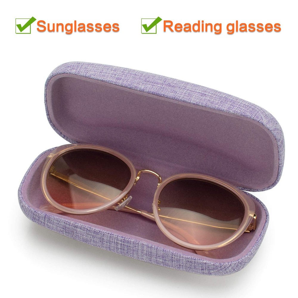 Hard Shell Sunglasses Case, Large Linen Fabric Protective Glasses Case for Me...