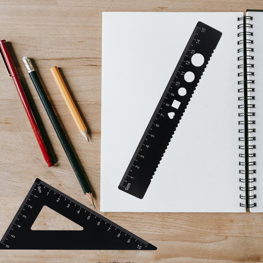 Zotemo 5 Pcs Metal Geometry Set, Math Drafting Ruler Kit- Aluminum Black