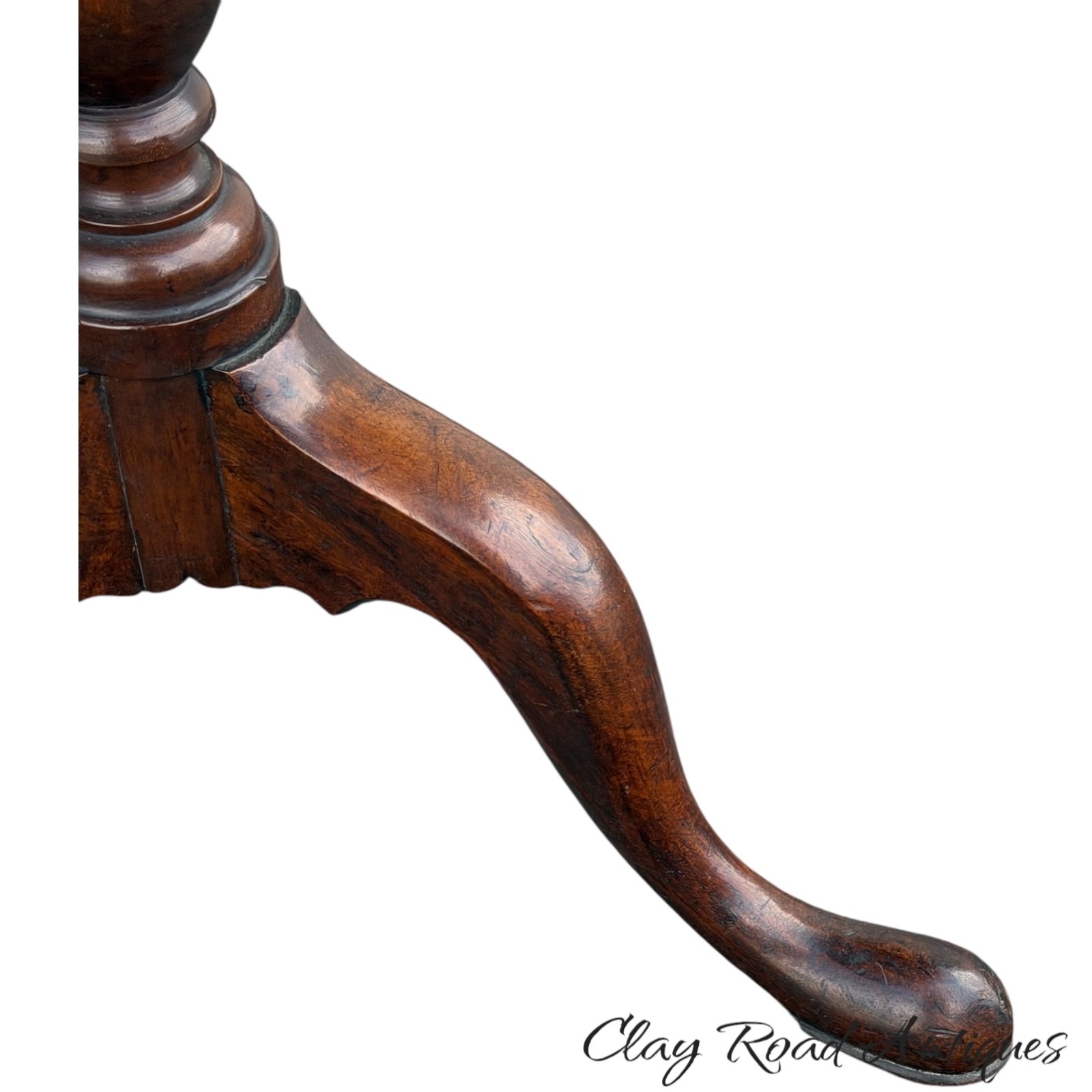 Antique walnut Queen Anne tea table 1760 18th birdcage tilt pad feet country