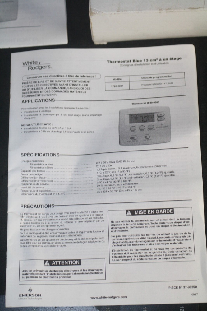 Emerson 1F80-0261 5-1-1 Programmable Low Voltage Thermostat