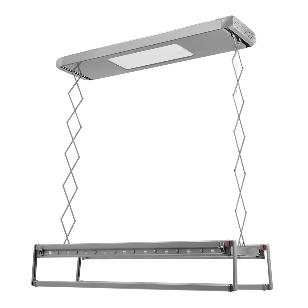 8 Rods Ceiling-mounted Clothesline Resealable Vertical Drying Rack w/Led Light