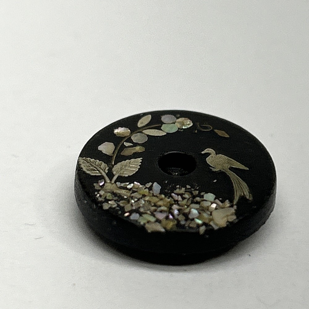 Vintage Sewing Button Phoenix With Flowers Inlay