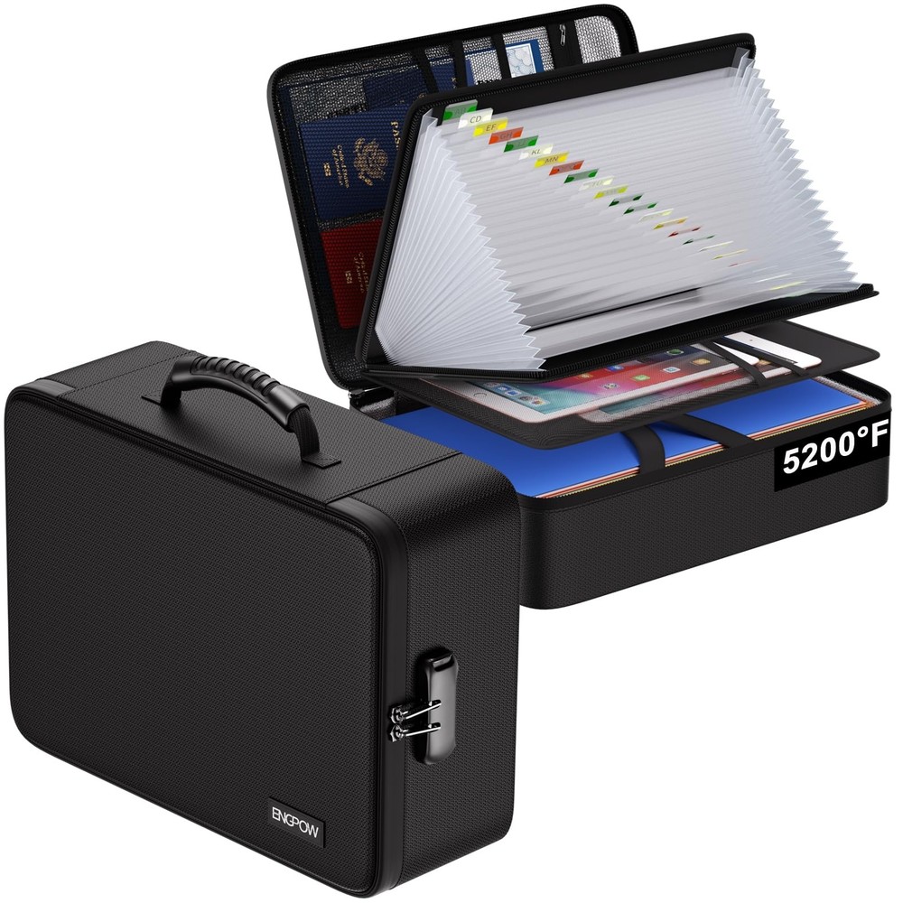 Fireproof Document Box with Lock,5200℉ Soft Case Fireproof Box with 25 Pocket...
