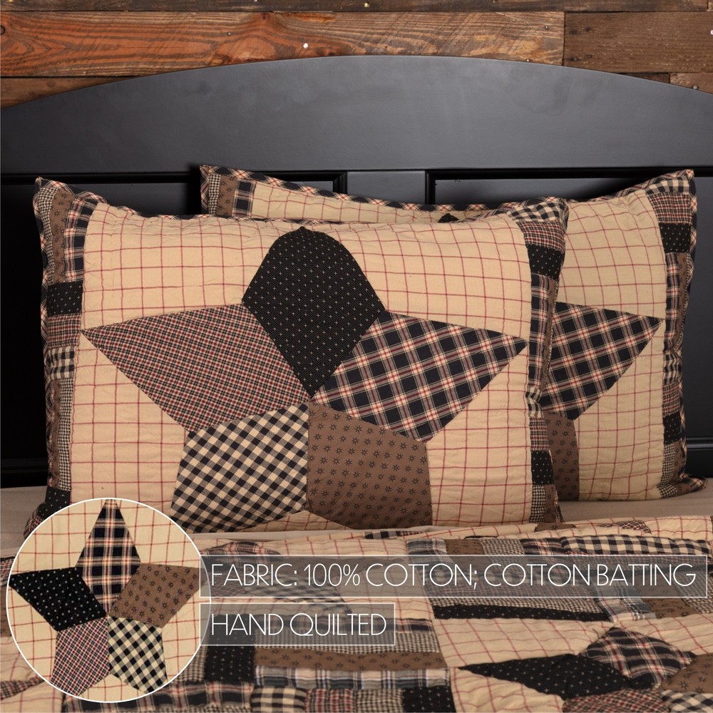 Primitive Queen Quilt Set Black Patchwork Bingham Star Cotton VHC Brands