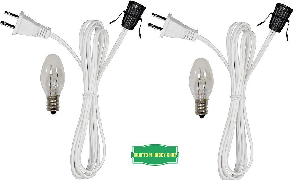 Lot of 2 ~ Clip in Lamp White Cord for Christmas Village House, Pumpkin Lights