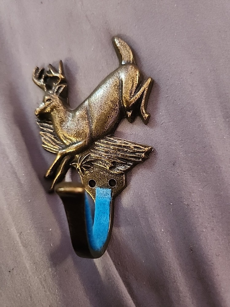 Vintage Brass Deer Wall Hook Rustic Cabin Lodge Coat Hat Hook