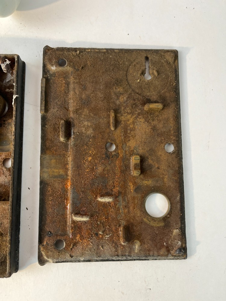 Vintage Mortise Lock Skeleton Key Catch Porcelain Knobs Spindle Escutcheon