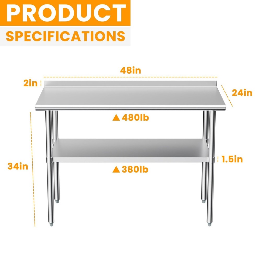 Derro 24x48 Stainless Steel Prep Table NSF Backsplash