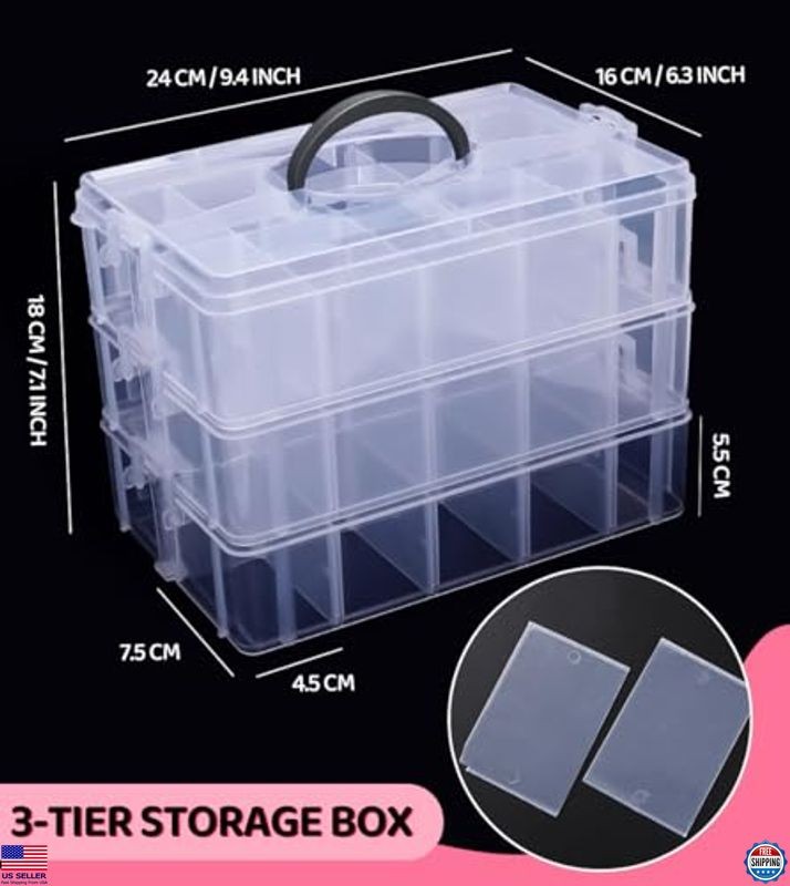 Praisebank 3-Layer Stackable Storage Container Box, 30 Dividers Compartments,