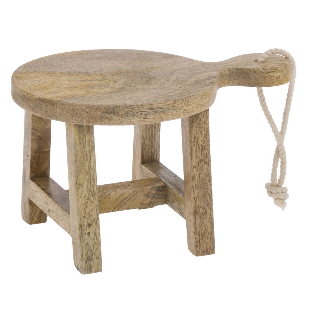HUBERT Display Riser with Cutting Board Shape Round Mango Wood - 9 2/5"L x