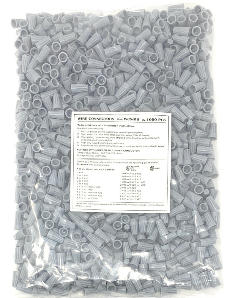 Grey Electrical Wire Connectors UL - 1000 PACK