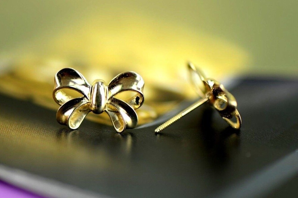 14k Solid White Yellow Gold Bow Tie Stud Earrings