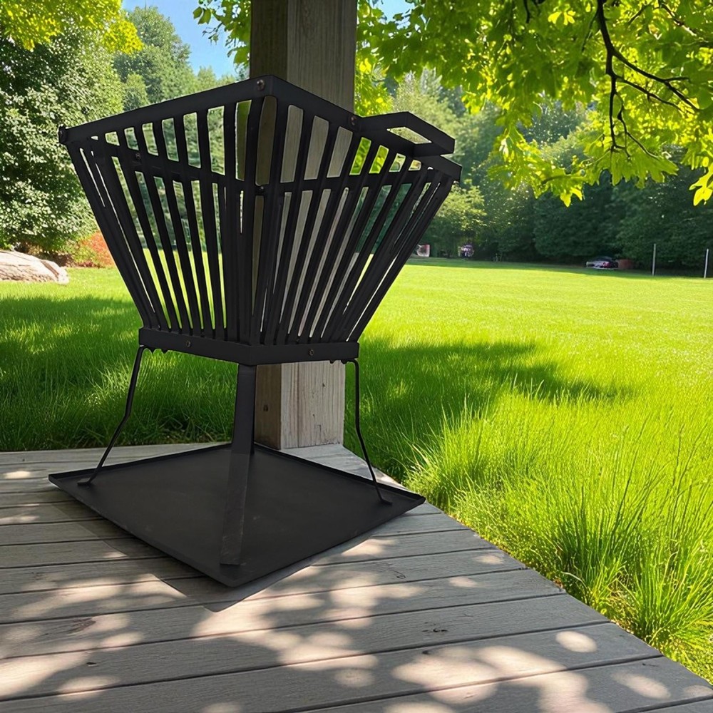 𝗦𝗧𝗘𝗘𝗟 𝗦𝗧𝗔𝗡𝗗𝗜𝗡𝗚 𝗙𝗜𝗥𝗘 𝗕𝗔𝗦𝗞𝗘𝗧 - H45cm x W39cm