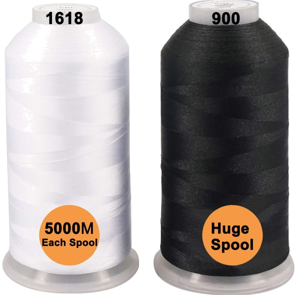 Black & White 5000M Polyester Thread - Perfect for Embroidery Projects