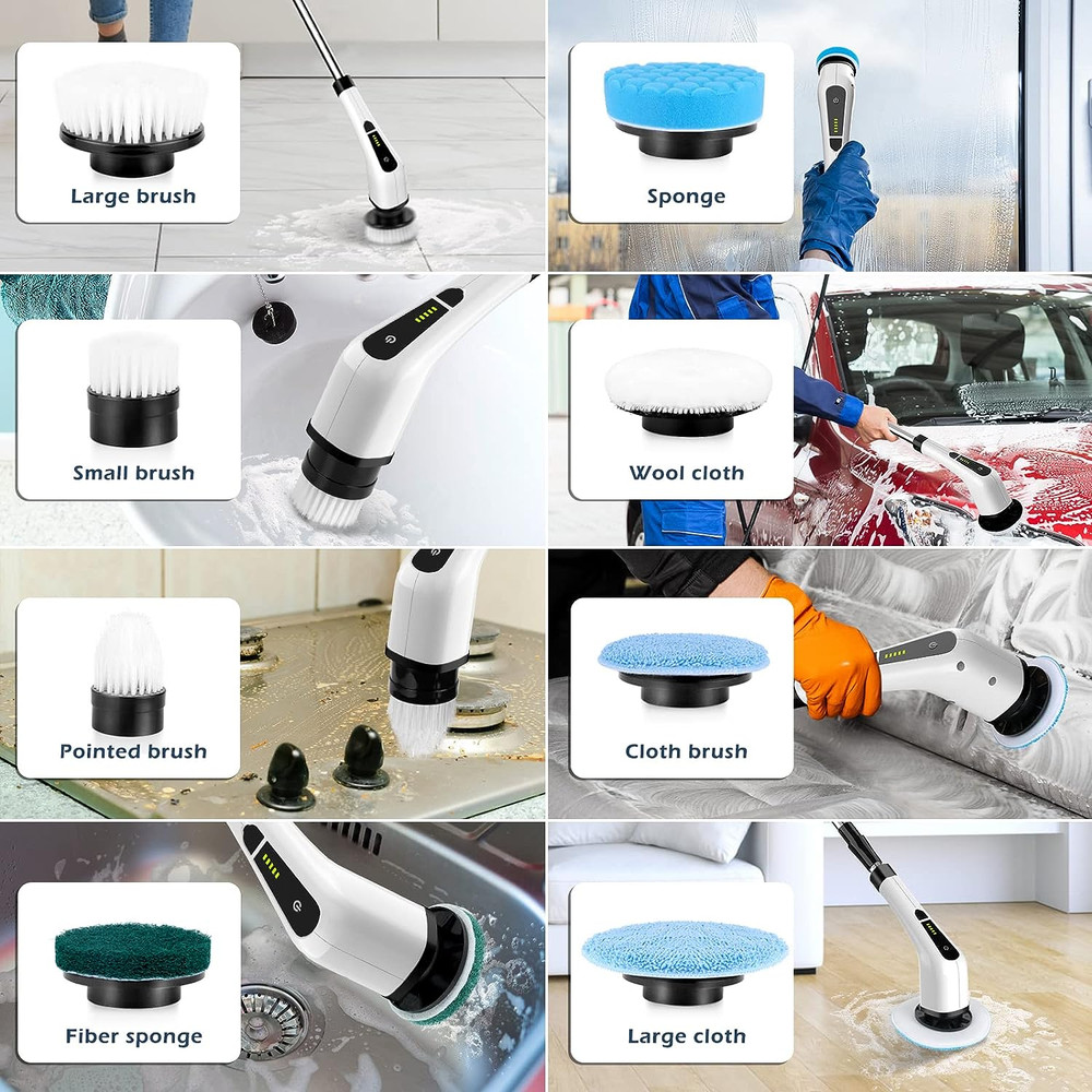 Electric Spin Scrubber, Cordless Cleaning Brush Scrubber for Home, 8 Replaceable