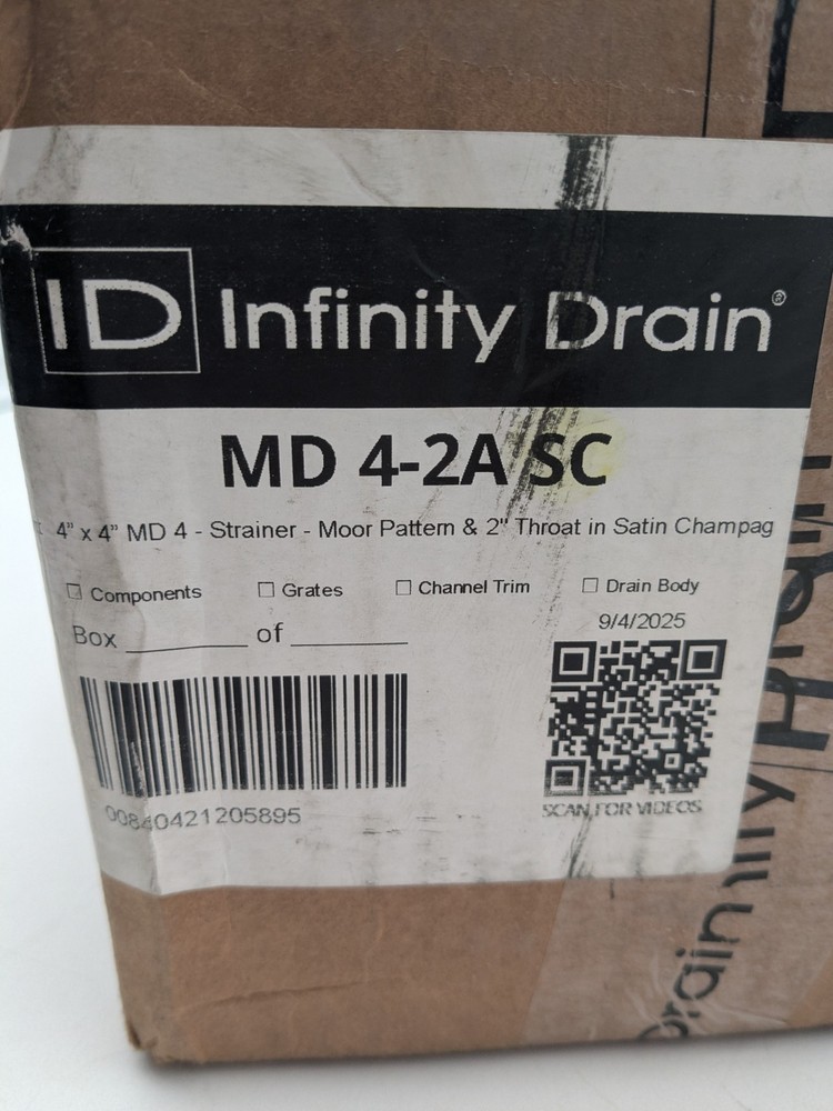 Infinity Drain 4" x 4" MD 4 Center Drain Complete Kit & Pattern Decorative Plate