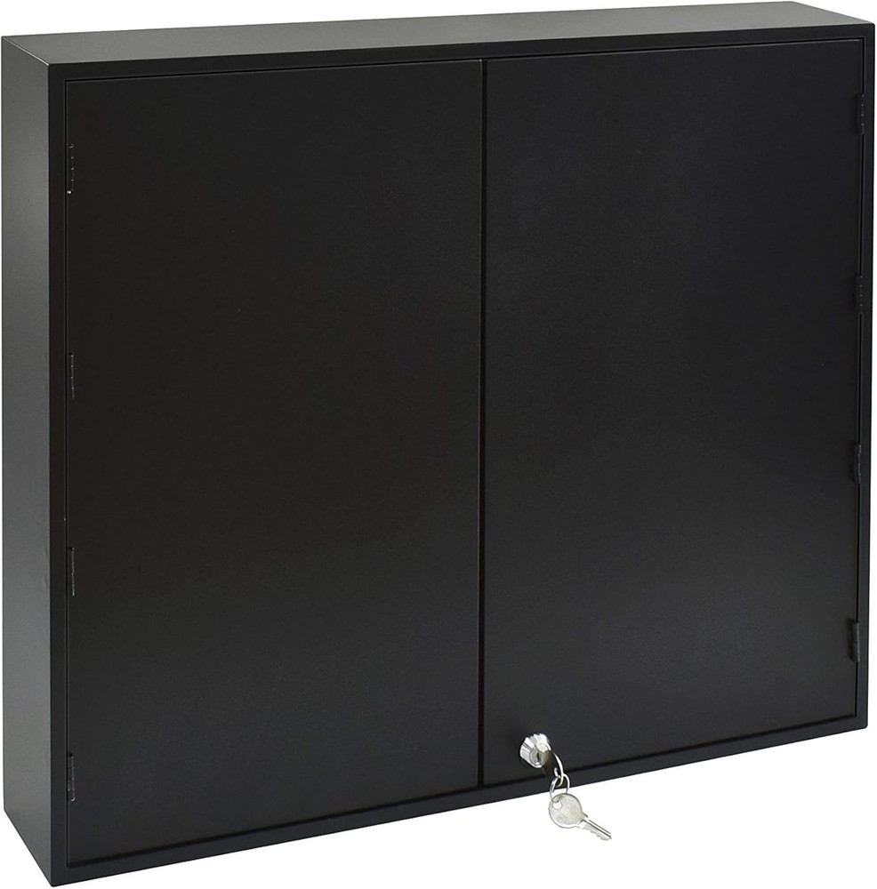 Secure 128-Key Wall Mount Organizer with Lock & Numbered Hooks - Black