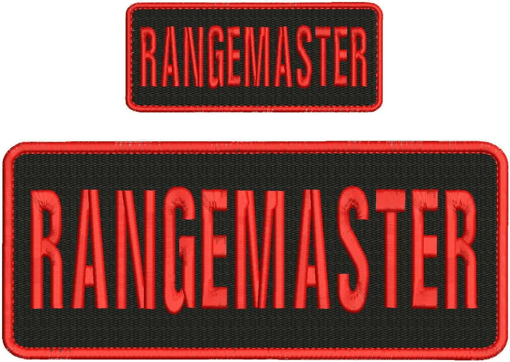 Rangemaster embroidery patch 4X10 and 2x5 red thread on black background
