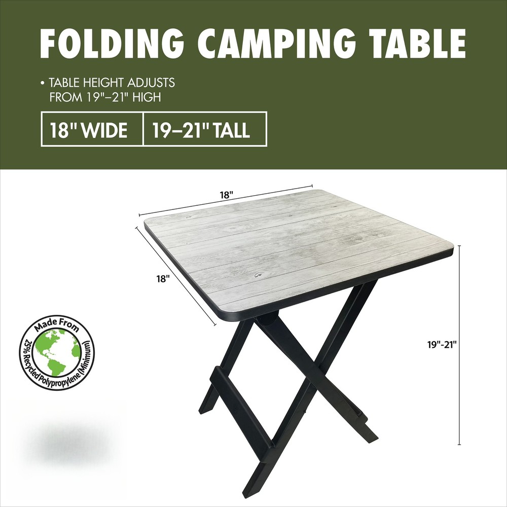 19-inch Plastic Folding Outdoor Camp Side Table, Gray Wood Grain