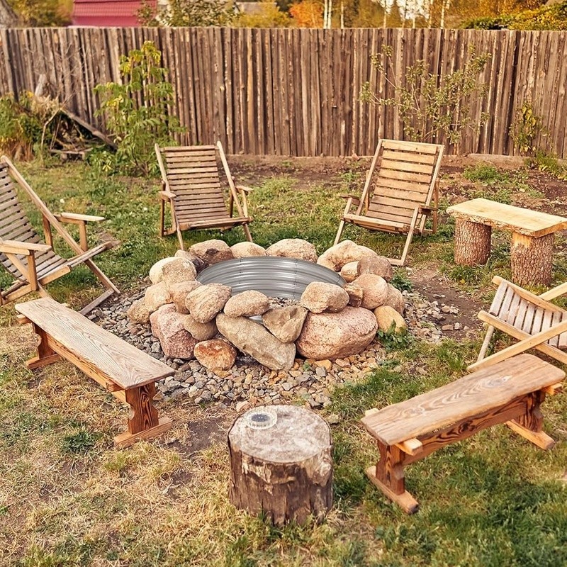 Galvanized Steel Fire Pit Ring 36 Inch Easy Assembly Outdoor Campfire Use