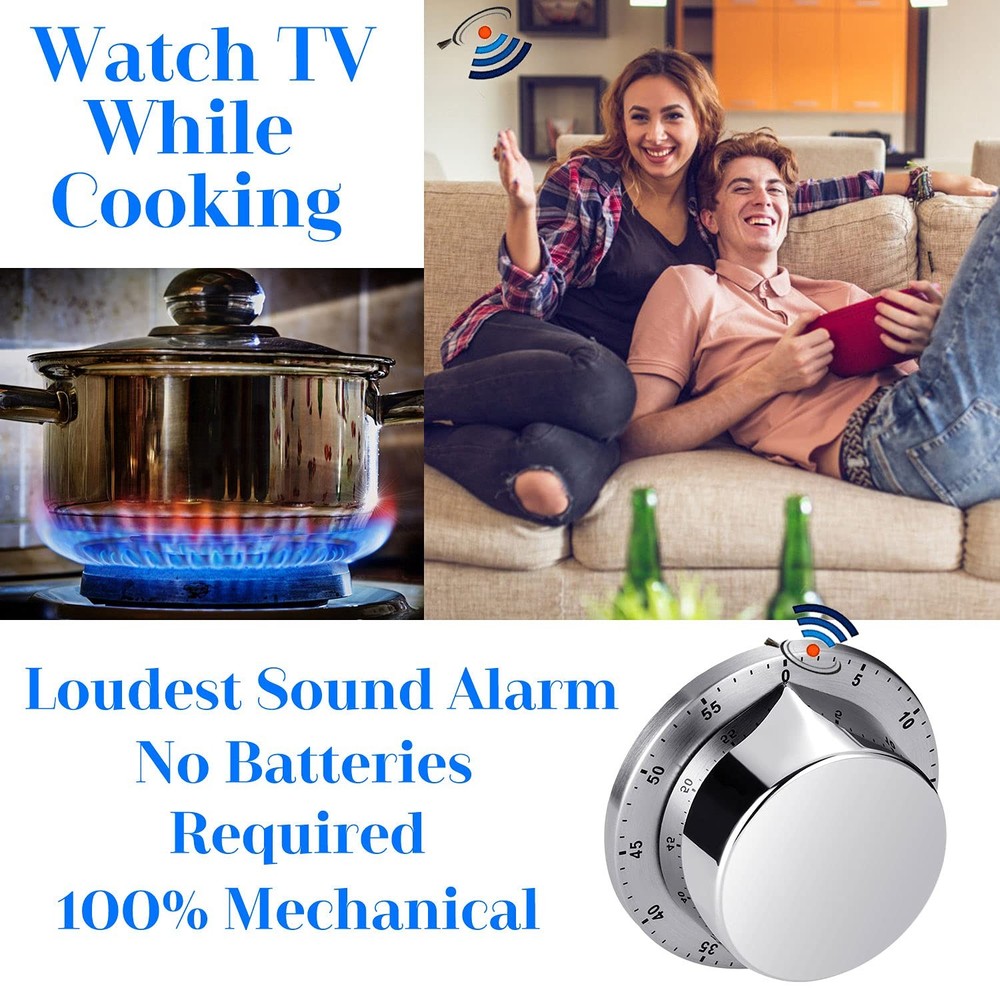 Kitchen Timer, Chef Cooking Timer Clock with Loud Alarm, No Batteries Require...