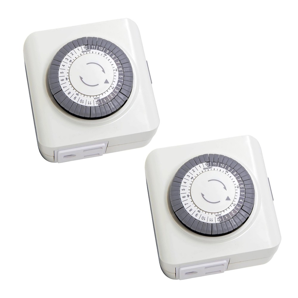 2 Pack 110-125V 3-Pin Timer Switch For Home Lighting 24-Hour Programmable Plug