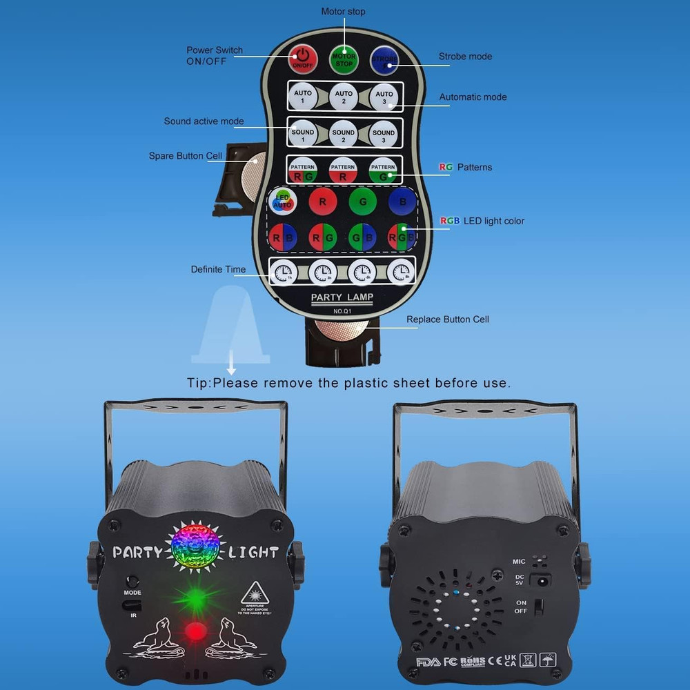 DJ Disco Party Lights Sound Activated 60 Patterns USB Projector W/ Remote