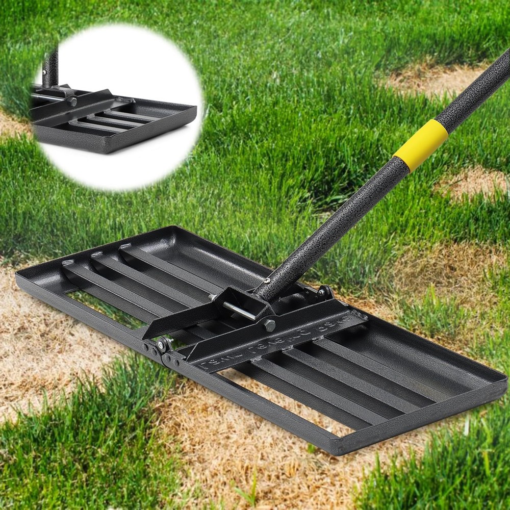 Lawn Leveling Rake & Peat Moss Spreader, 26"x25", 6FT Adjustable Handle Tool