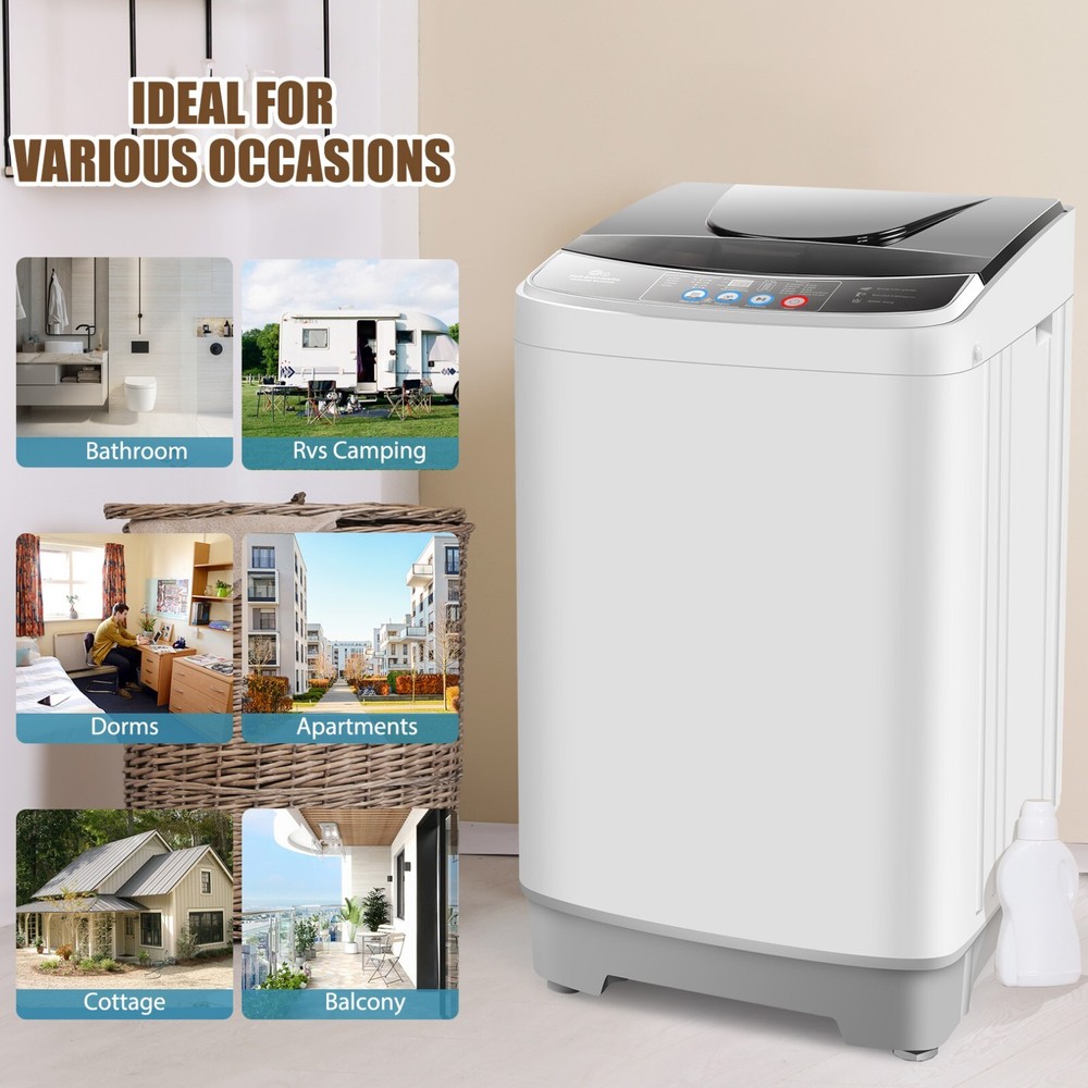 20lbs Full-Automatic Washing Machine with 10 Program Drain Pump Portable Washer-