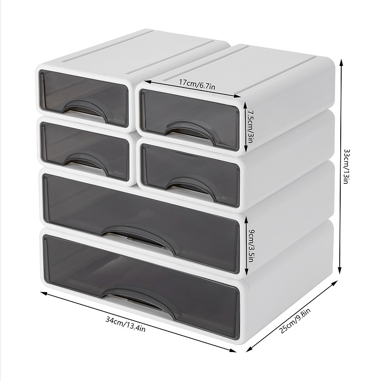 6 Drawer Office Storage Box Plastic Drawers Storage Drawers Stackable Storage