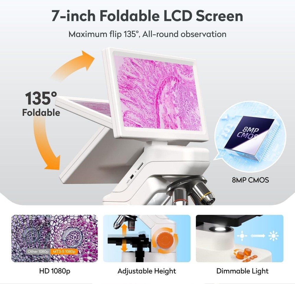 MetataStudio MT3-5 Wireless Digital Microscope, 1600X USB 7" touch screen