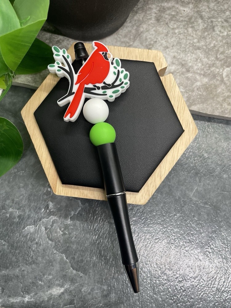 1 PC Handmade Silicone Bead Black Ink Pen Cardinal  Tree Limb New B3473
