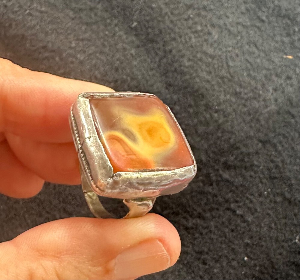 (B) Antique Silver Agate Ring Afghanistan Eye
