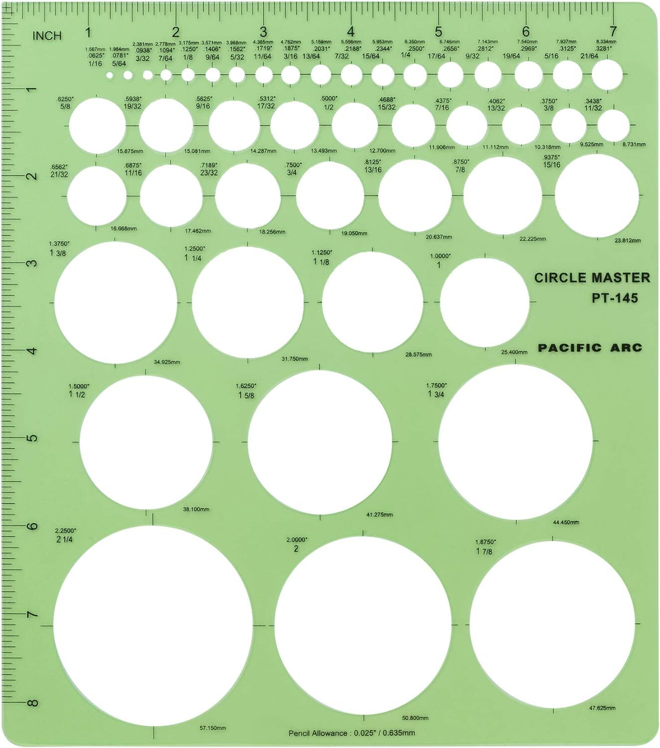 Pacific Arc Professional Circle Guide Template, 45 Circles from 1/16" to 2.25"