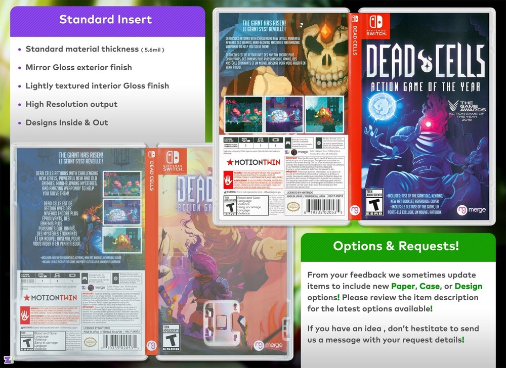 Dead Cells COVER ART: Replacement Insert / Case for Nintendo Switch