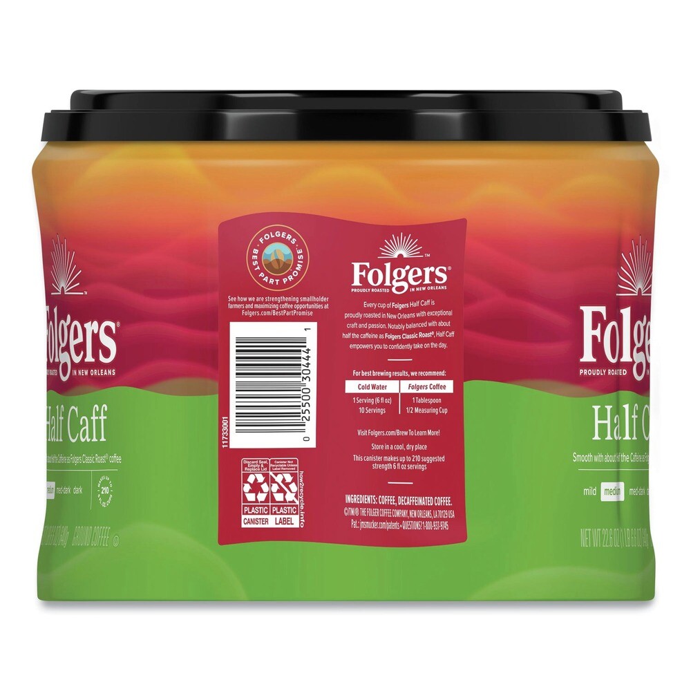 Folgers 20527CT 22.6 oz. Canister Half Caff Coffee (6/Carton) New