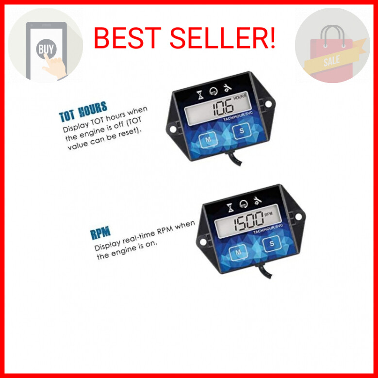 Runleader Small Engine Hour Meter, Digital Tachometer, Maintenance Reminder, Bat