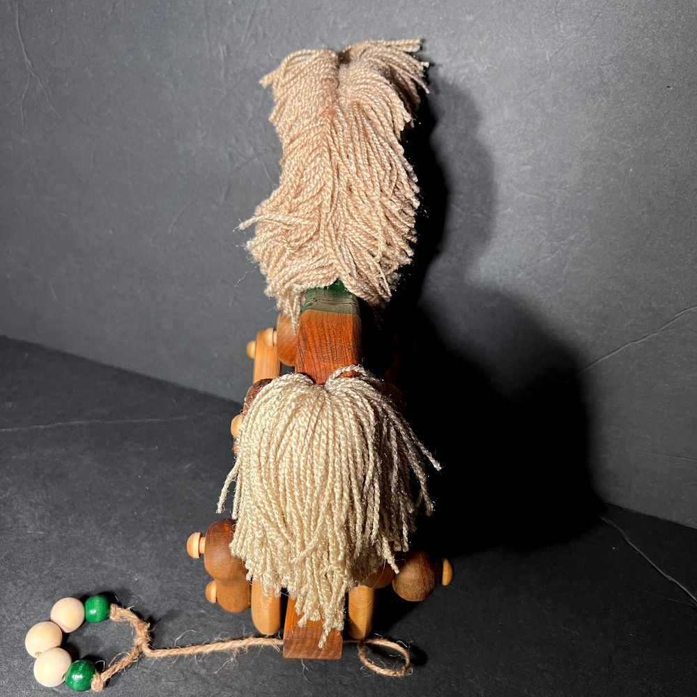 Vtg Solid Work Rolling Horse Folk Art Pull Toy Hand Crafted Tole Painted