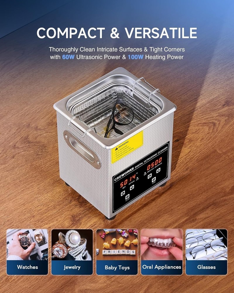 2L Sonic Cleaner for Jewelry, Glasses, Retainers with Powerful Heating Function