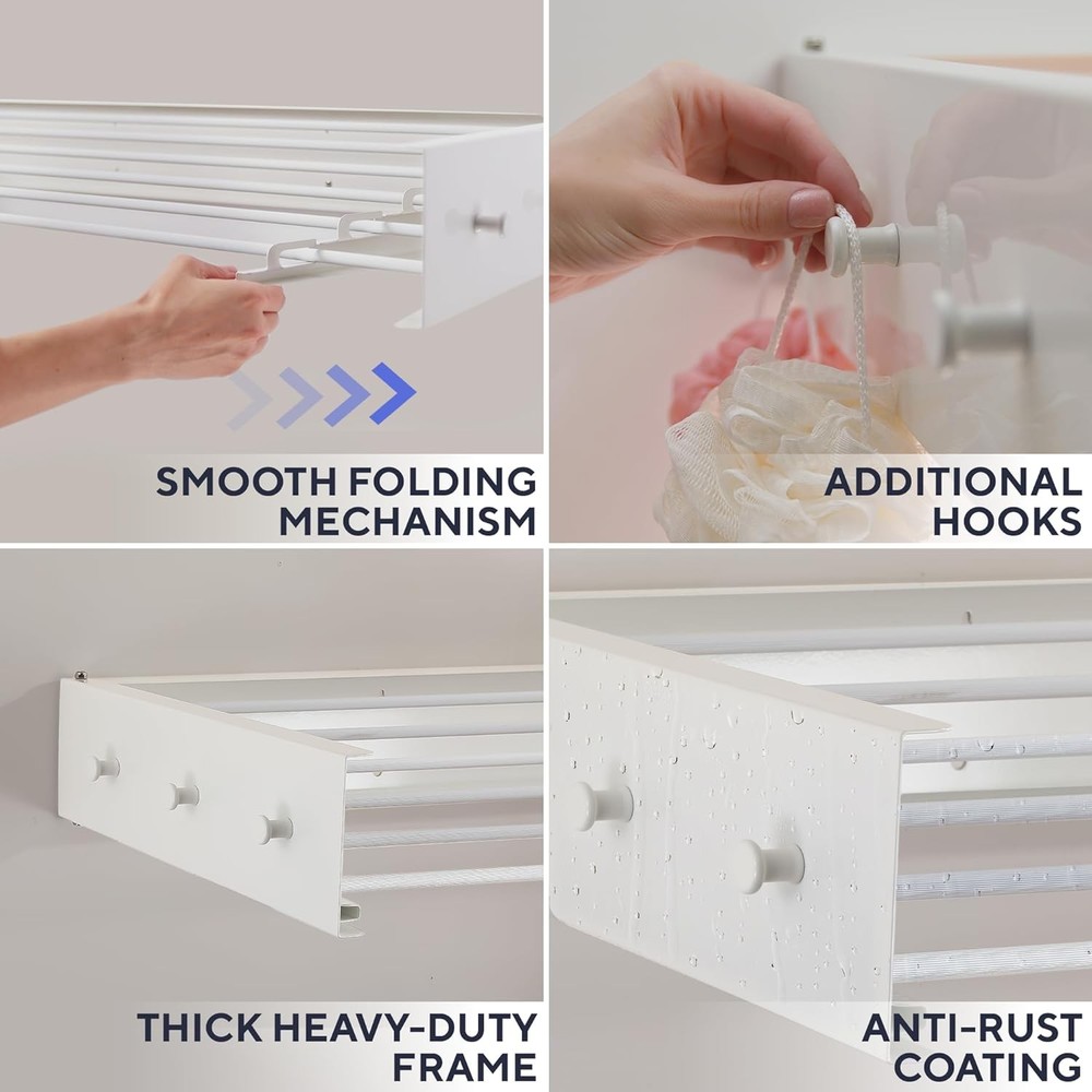 Foldable Wall Mounted Drying Rack - Easy to Install Laundry Room Racks