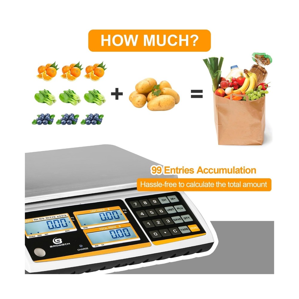 BROMECH NTEP Certified Scale Price Computing, 60lb Capacity, 0.01lb Readabili...