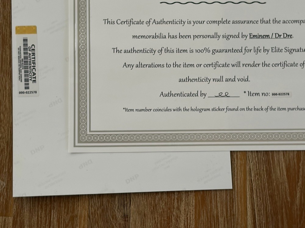 EMINEM And DR DRE autographed 8x10 photo, signed, authentic, Slim Shady, COA