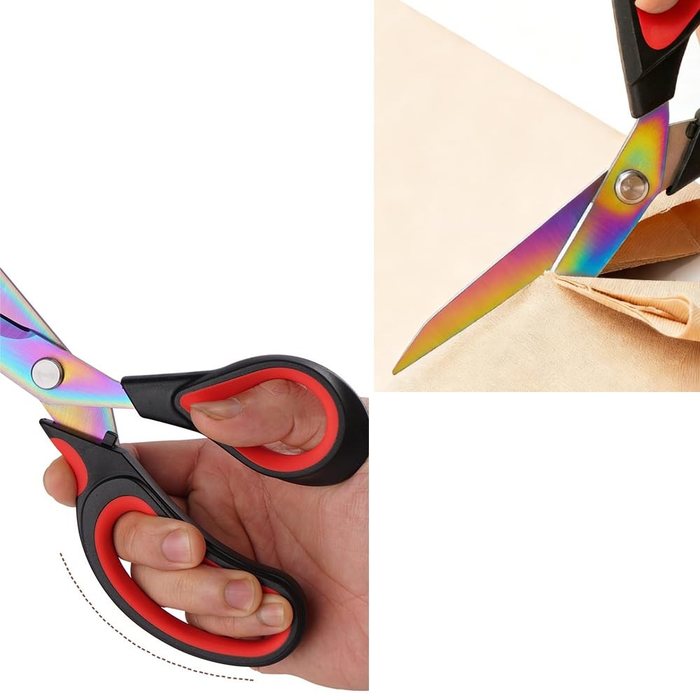 Scissors Multi-Purpose, 9.5" Sharp Sewing Scissors, Professional Heavy Red