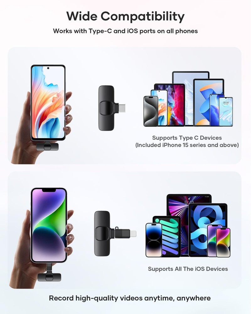 2 Pack Wireless Lavalier Microphone for iPhone iPad and Android Phone Lapel Mic