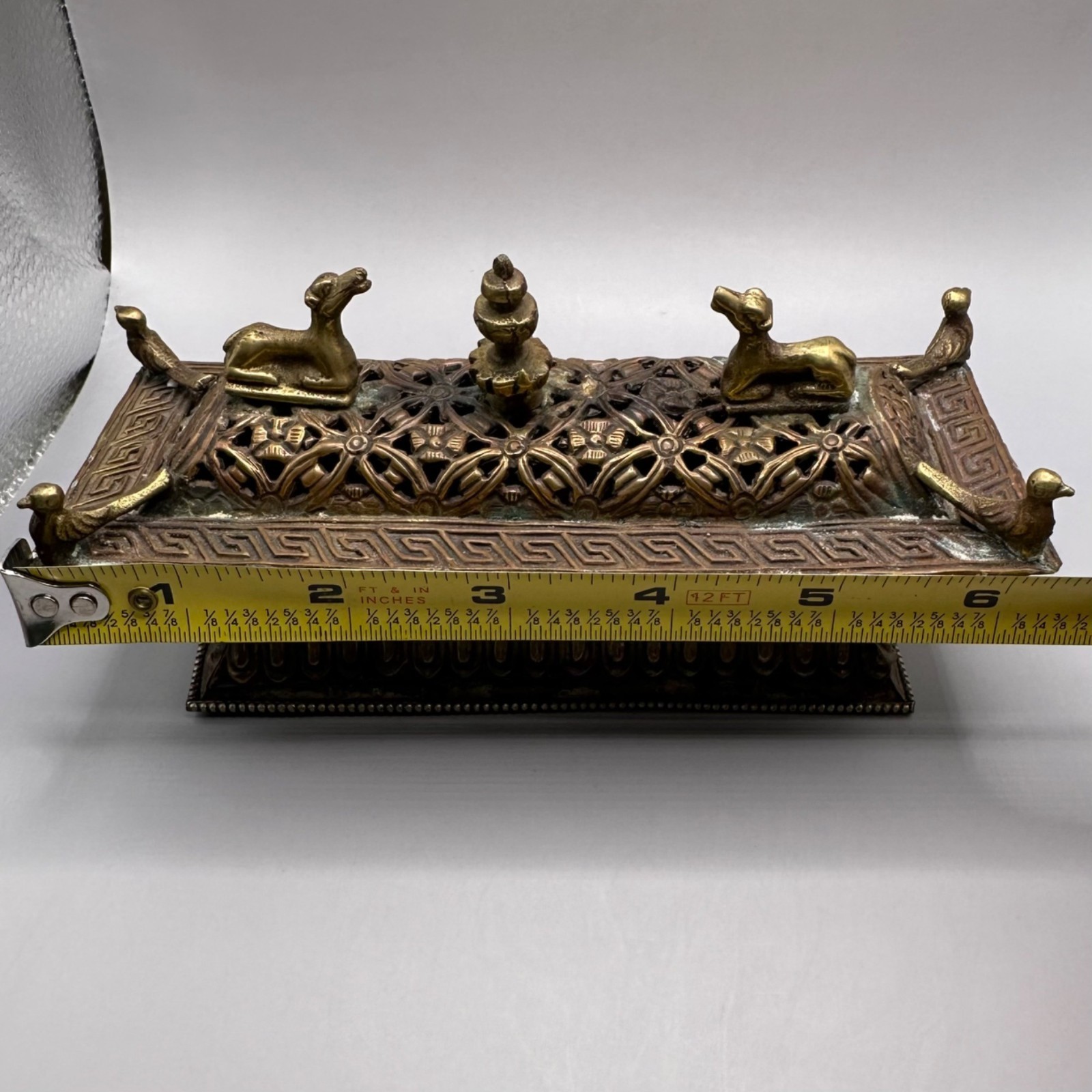 Nepal Tibetan Buddhist Incense Burner Brass & Copper Animal Finials Birds Motifs