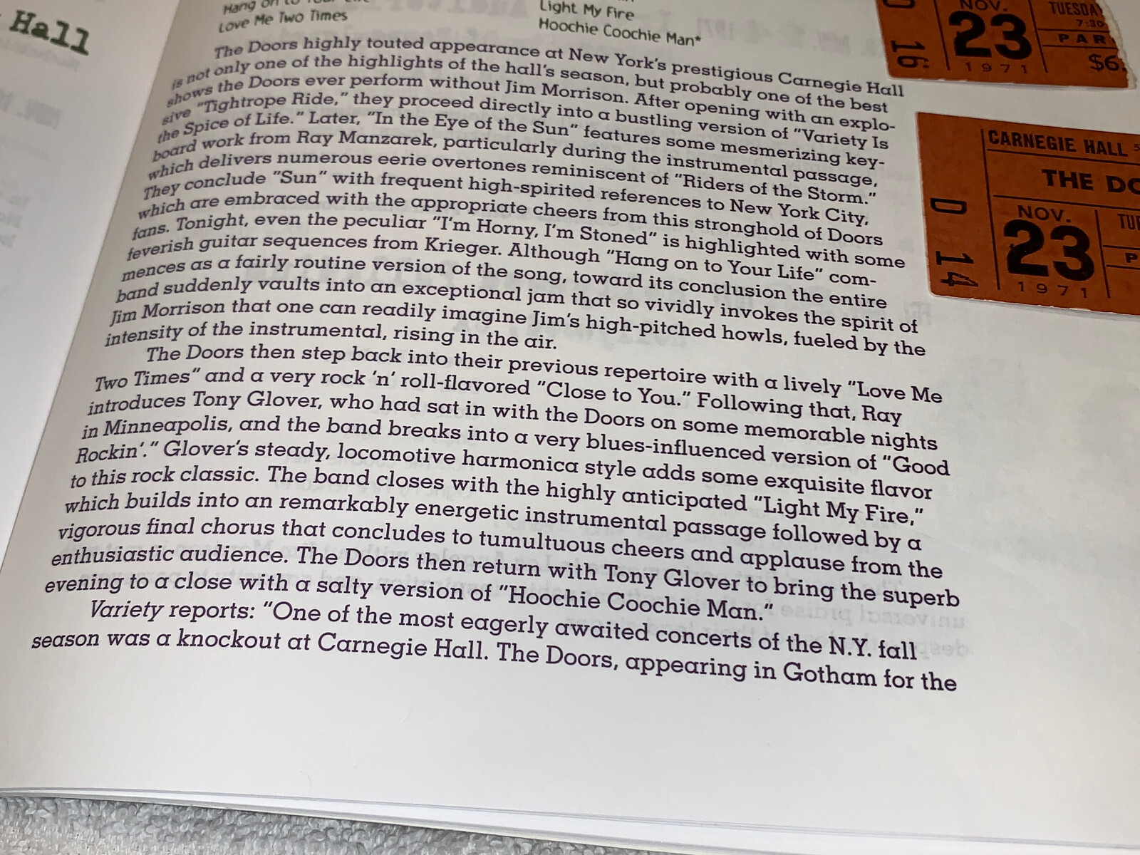 THE DOORS 1971 CONCERT TICKET STUBS CARNEGIE HALL Ray Manzarek Robby Krieger USA