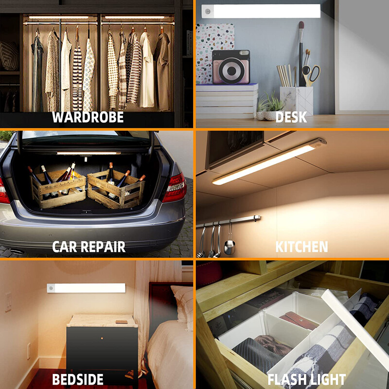 LED Motion Sensor Under Cabinet Closet Light USB Rechargeable Kitchen Strip^Lamp